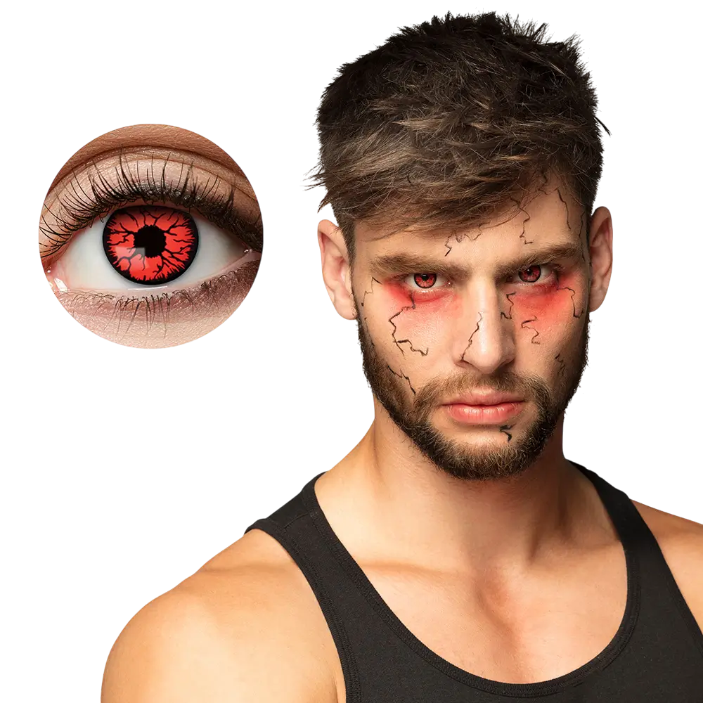 Rote Kontaktlinsen mit Riss-Effekt – Zombie, Dämon – Halloween-Kontaktlinsen