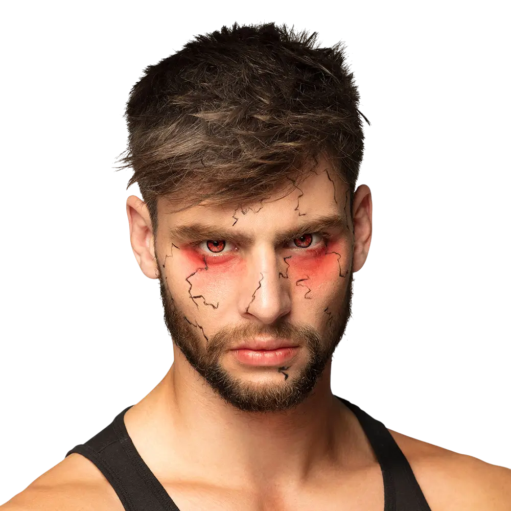 Rote Kontaktlinsen mit Riss-Effekt – Zombie, Dämon – Halloween-Kontaktlinsen