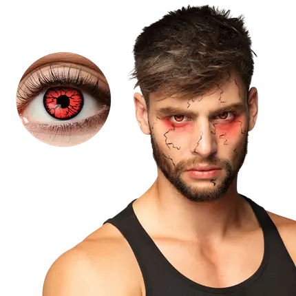 Rote Kontaktlinsen mit Riss-Effekt – Zombie, Dämon – Halloween-Kontaktlinsen