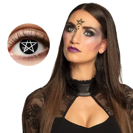 Schwarze Kontaktlinsen „Weißes Pentagramm – Hexe“ – Halloween-Kontaktlinsen
