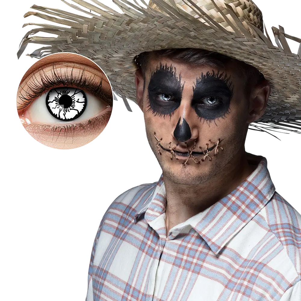 Weiße Kontaktlinsen mit Riss-Effekt „Schwarzer Vogelscheuche“ – Halloween-Kontaktlinsen