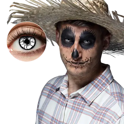 Weiße Kontaktlinsen mit Riss-Effekt „Schwarzer Vogelscheuche“ – Halloween-Kontaktlinsen
