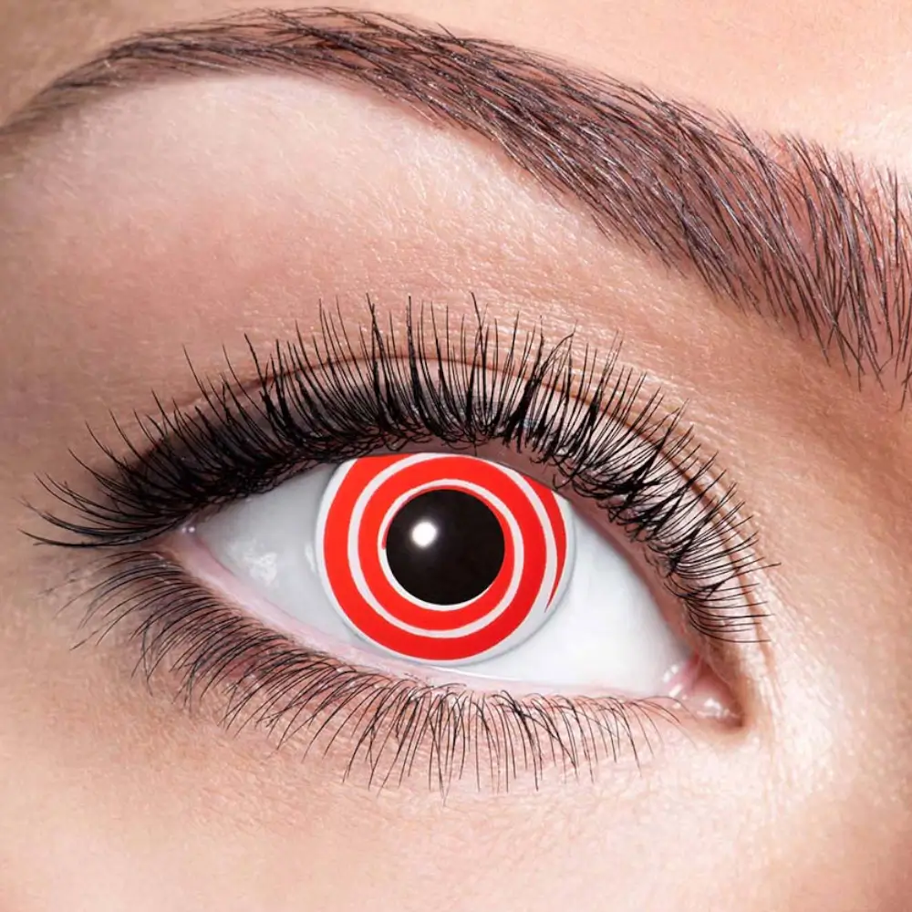 Rote und weiße Spiralkontaktlinsen – Halloween-Kontaktlinsen