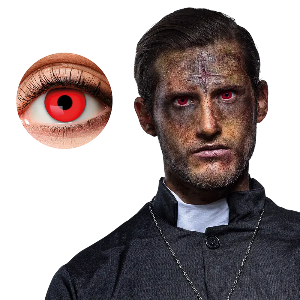 Kontaktlinsen mit roten Augen und schwarzer Pupille – Halloween-Teufel-Kontaktlinsen