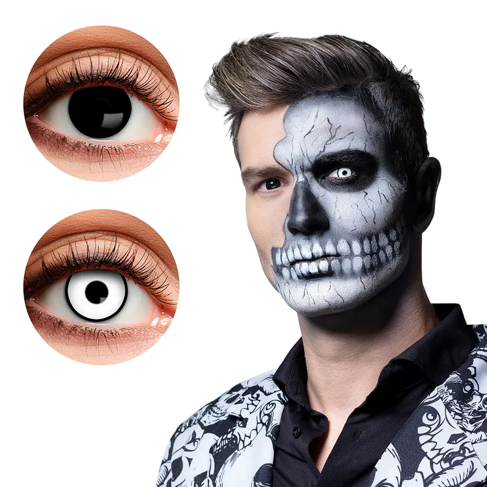 Skullface-Kontaktlinsen in Schwarz und Weiß – Halloween-Kontaktlinsen