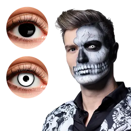 Skullface-Kontaktlinsen in Schwarz und Weiß – Halloween-Kontaktlinsen