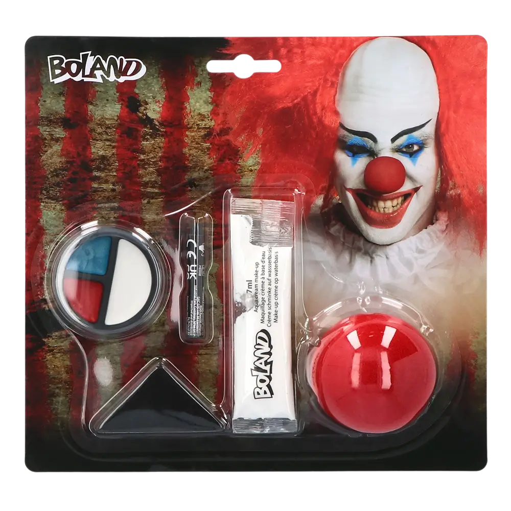 Horror-Clown-Schmink-Set – Nase, Schminke und Schwamm