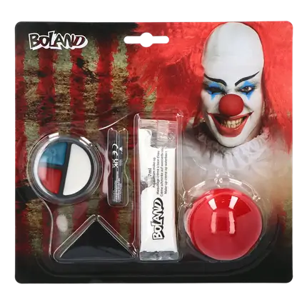 Horror-Clown-Schmink-Set – Nase, Schminke und Schwamm