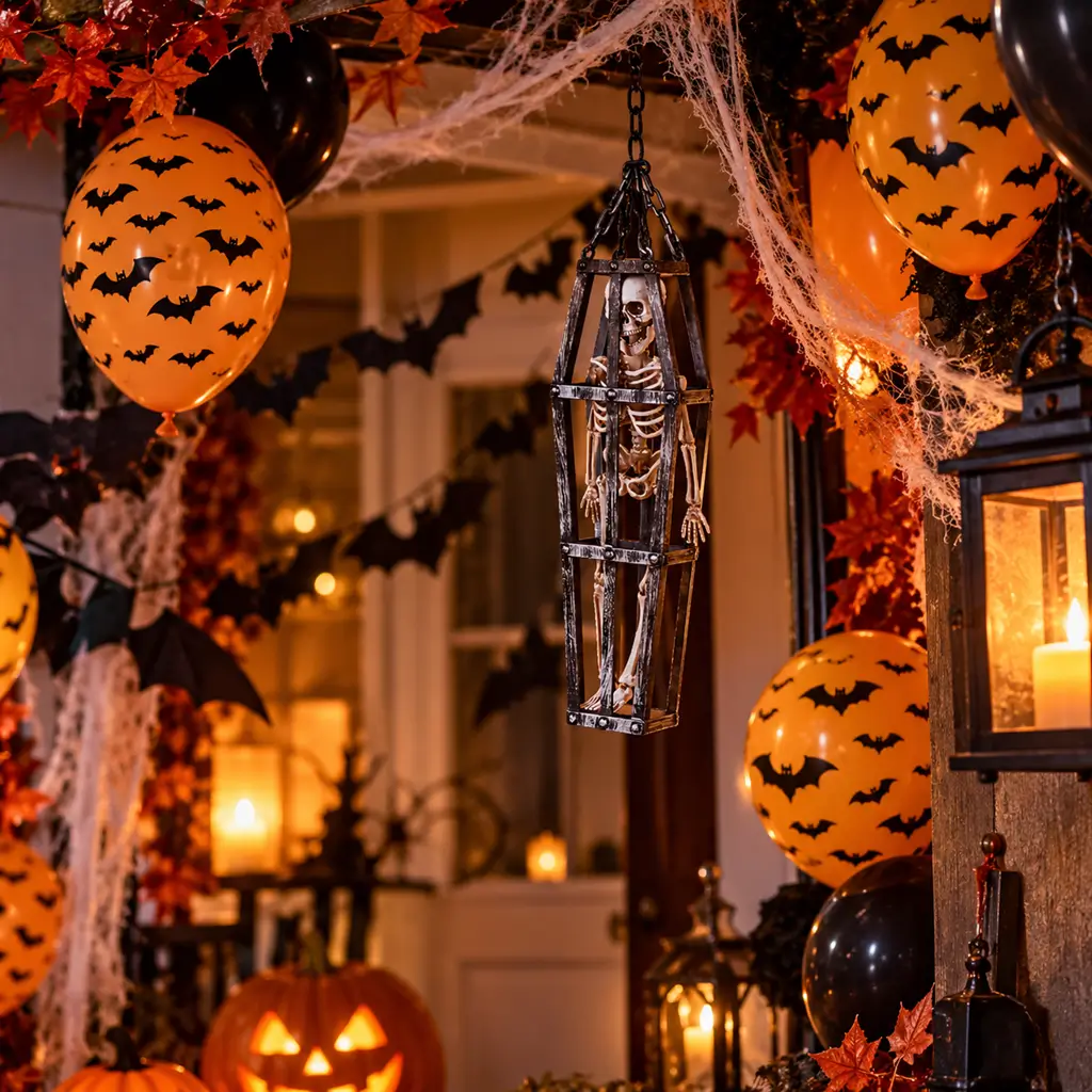 Skelett im Hängekäfig, 50 cm – Halloween-Dekoration