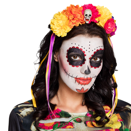 Stirnband mit Blumen und Totenköpfen – Dia de los Muertos – Tag der Toten