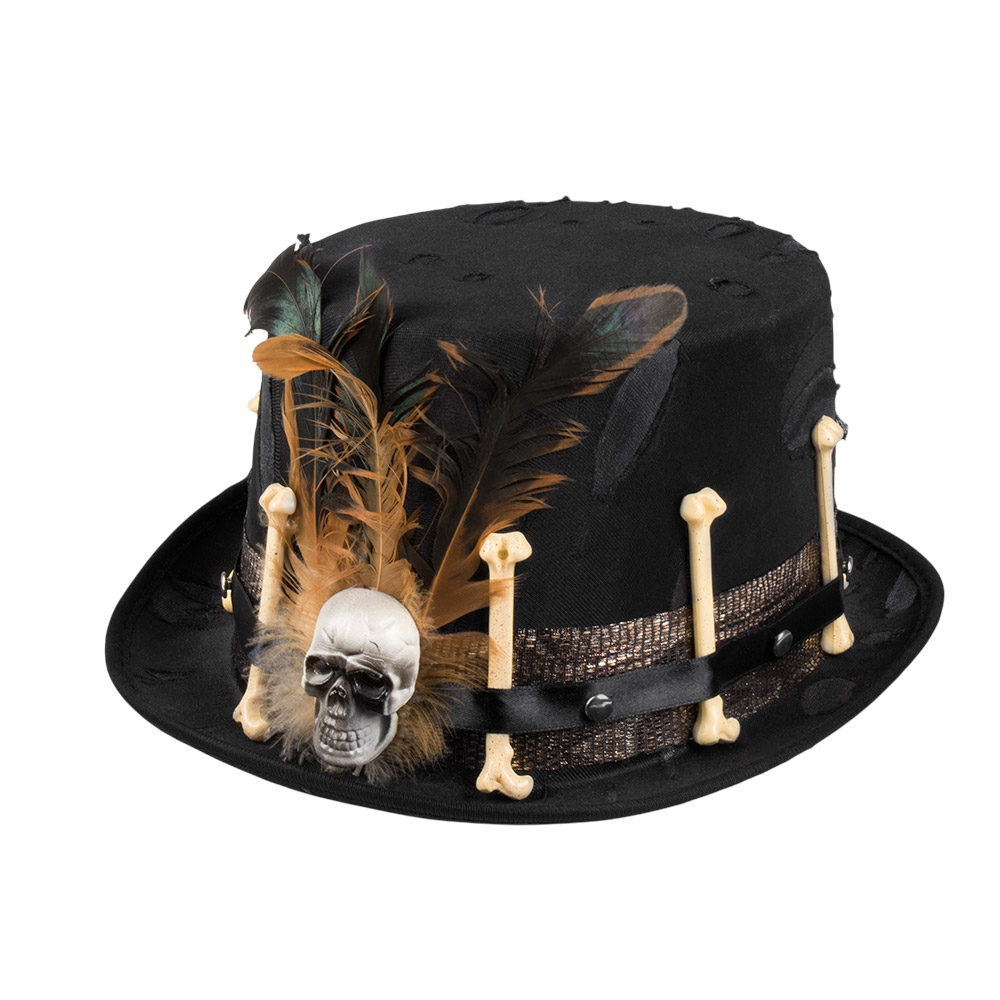 Voodoo-Hut mit Federn und Totenkopf – Halloween-Kostüm