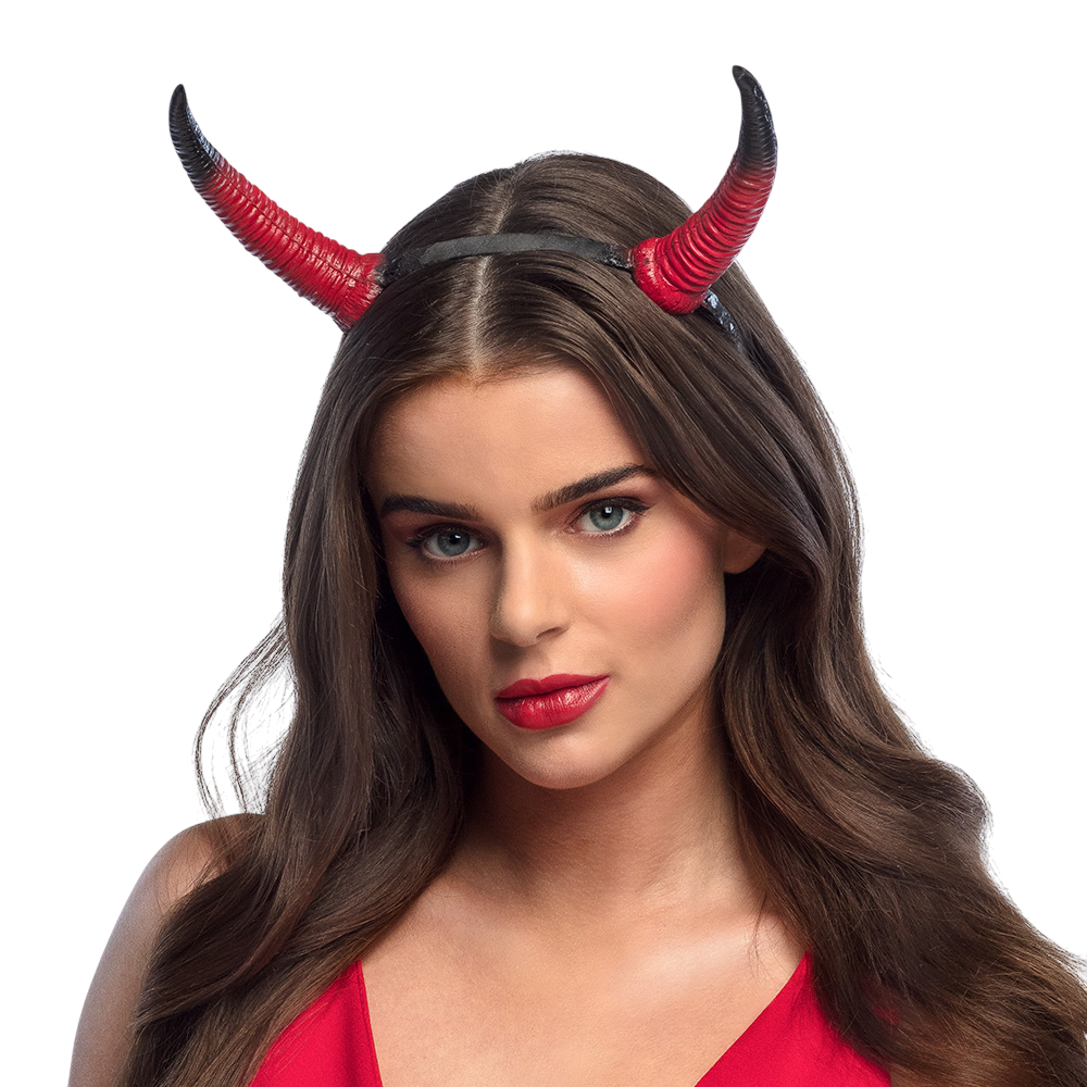 Stirnband mit roten und schwarzen Teufelshörnern aus Schaumstoff – Halloween
