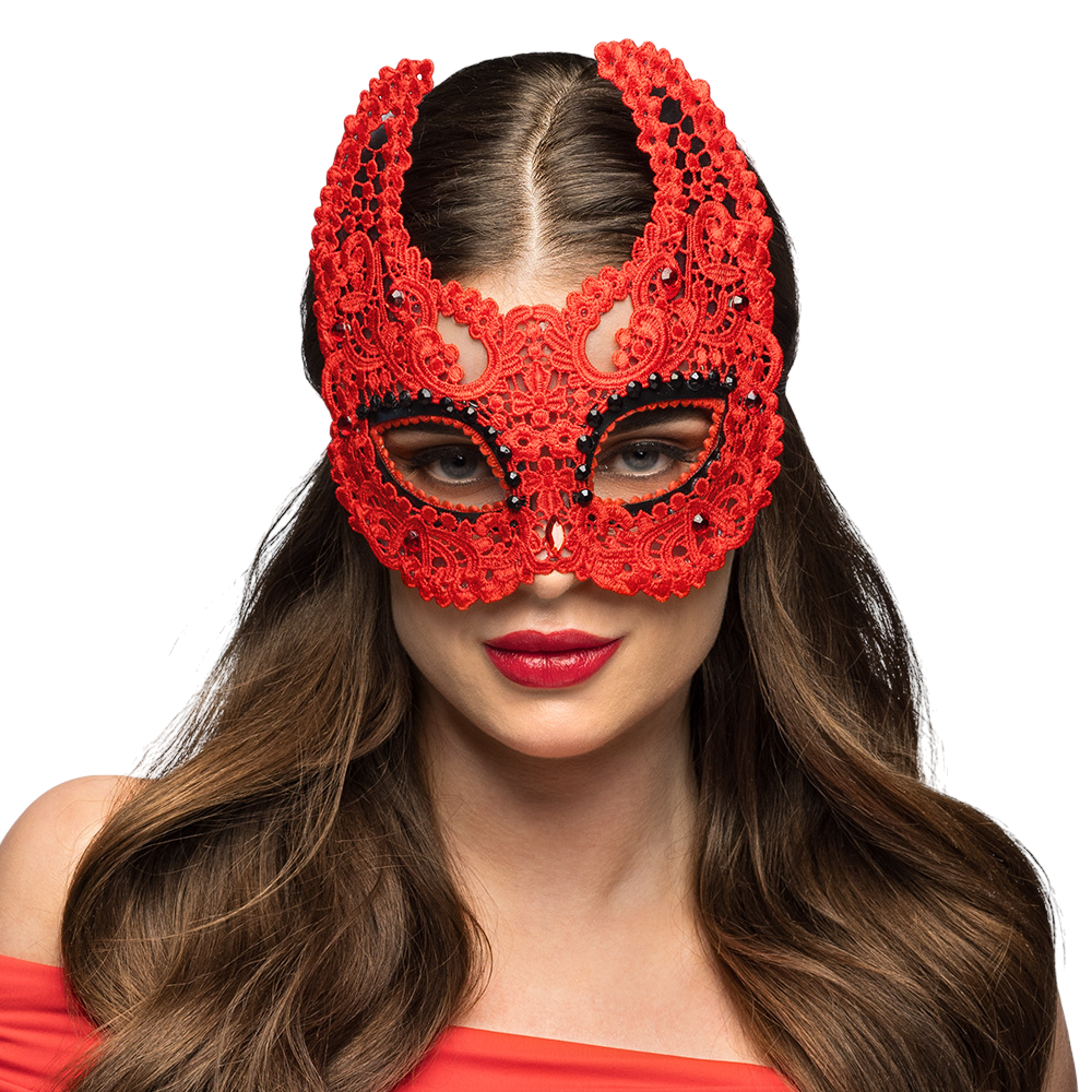Rote Dämonenwolf-Maske aus Spitze – Halloween
