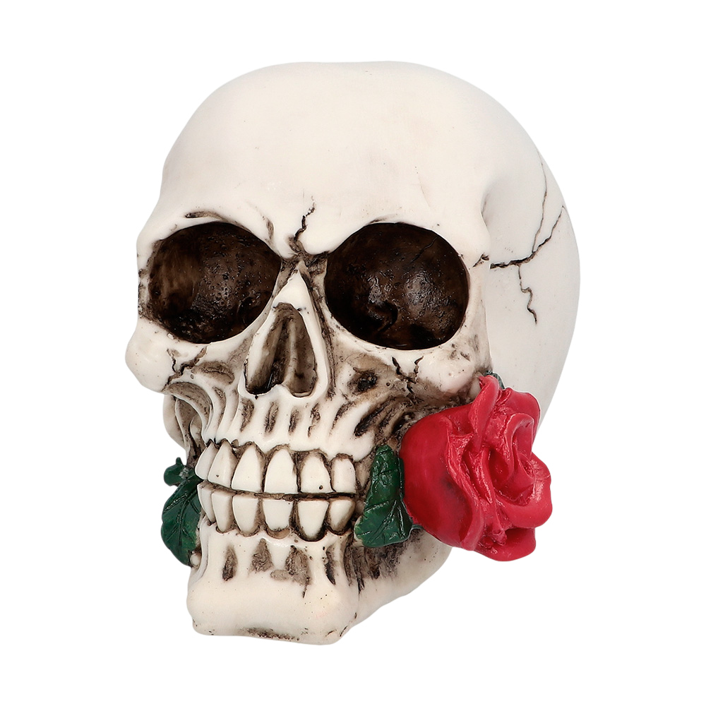 Totenkopf mit Blume 10 x 10,5 x 13 cm – Halloween-Dekoration