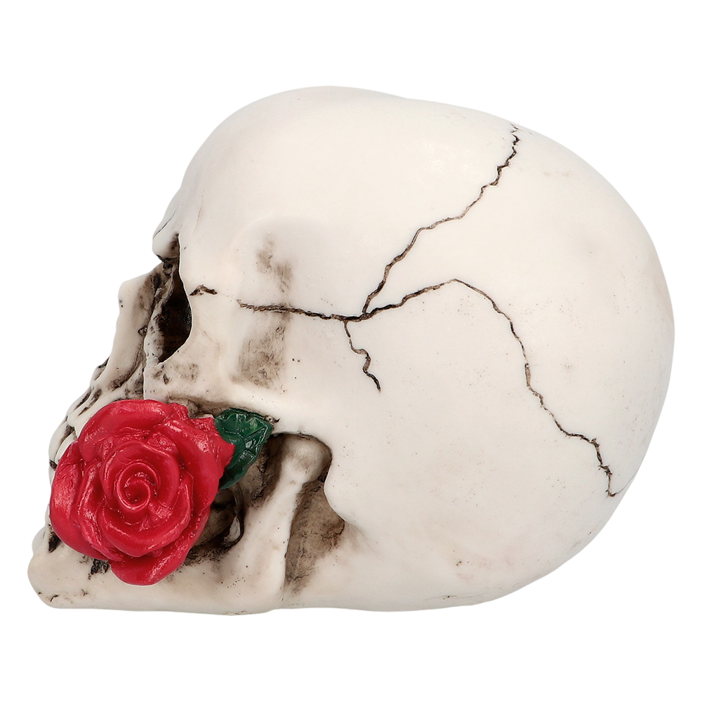 Totenkopf mit Blume 10 x 10,5 x 13 cm – Halloween-Dekoration