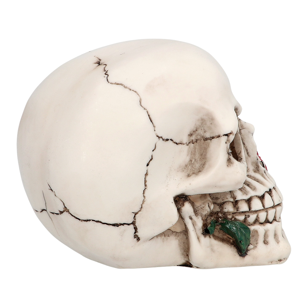 Totenkopf mit Blume 10 x 10,5 x 13 cm – Halloween-Dekoration