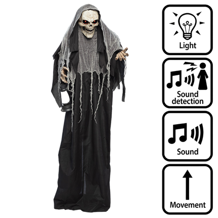 Leuchtende, animierte Sensenmann-Puppe, 180 cm – Halloween-Dekoration