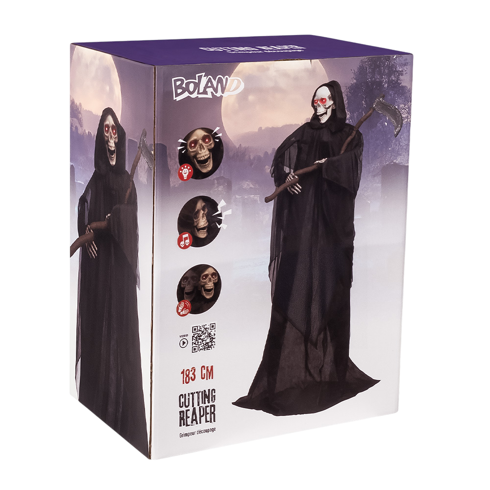 Bewegliche Skelettpuppe „Sensenmann“ mit Sense, 183 cm – Halloween