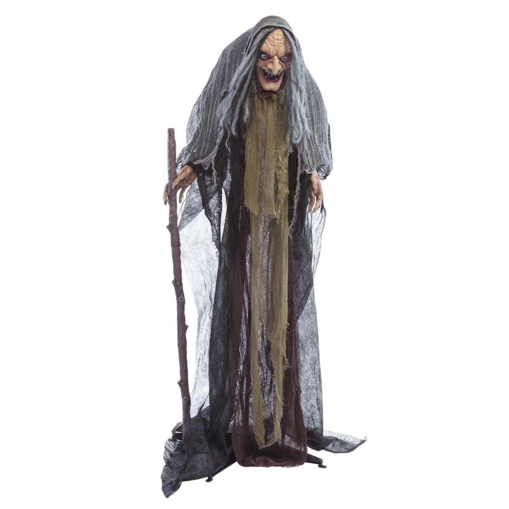 Hexe mit Stock, lebensgroß (160 cm) – Halloween-Dekoration