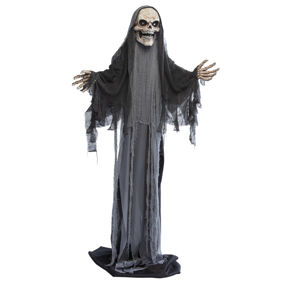 Bewegliche Skelettpuppe „Sensenmann“, die wächst: 180 bis 215 cm – Halloween