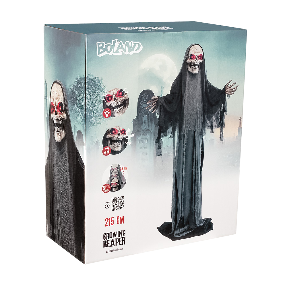 Bewegliche Skelettpuppe „Sensenmann“, die wächst: 180 bis 215 cm – Halloween