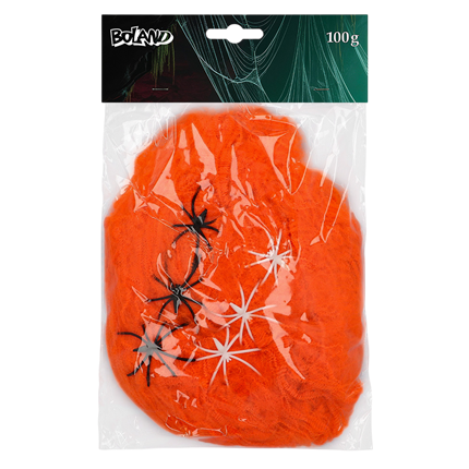 Orangefarbenes Spinnennetz, 100 g, mit 6 UV-Spinnen – Halloween