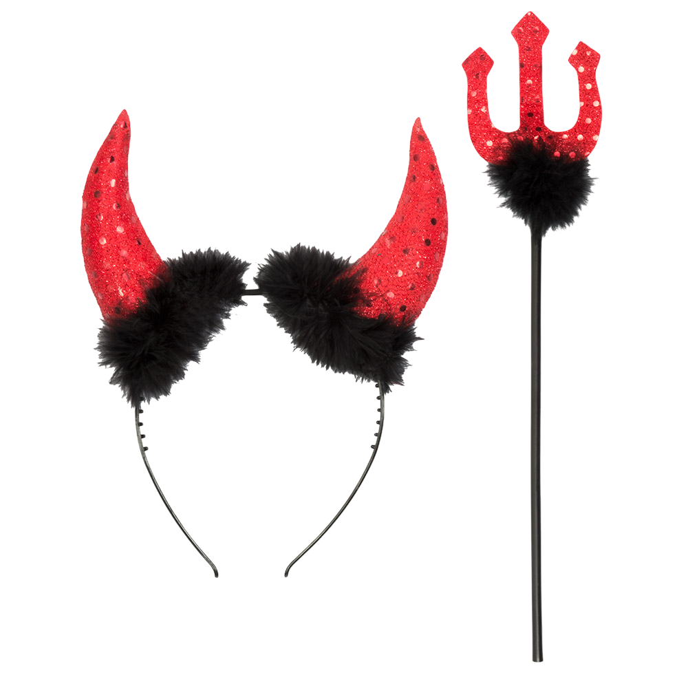 Teufels-Set mit Hörnern und Dreizack, 40 cm – Halloween-Kostüm