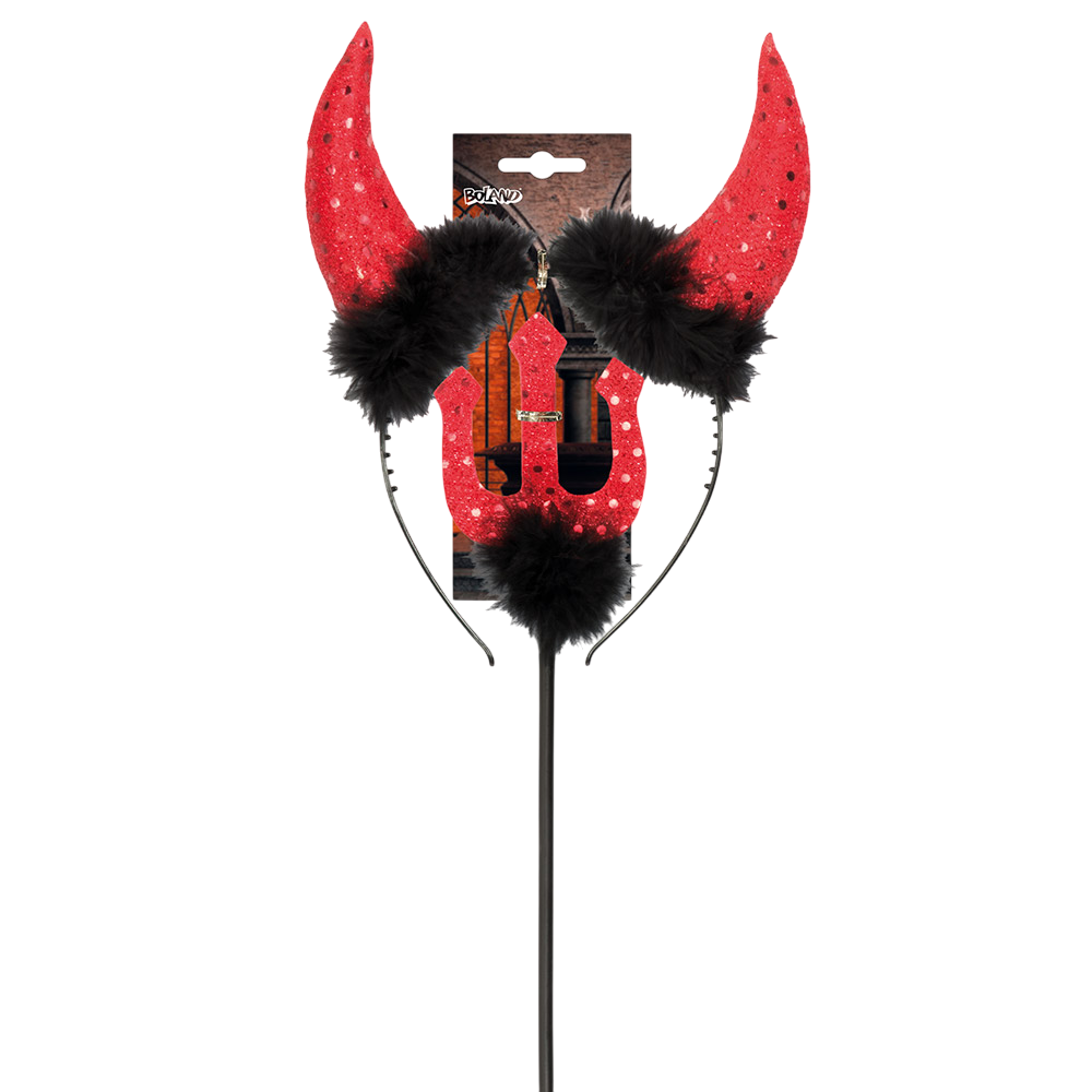 Teufels-Set mit Hörnern und Dreizack, 40 cm – Halloween-Kostüm