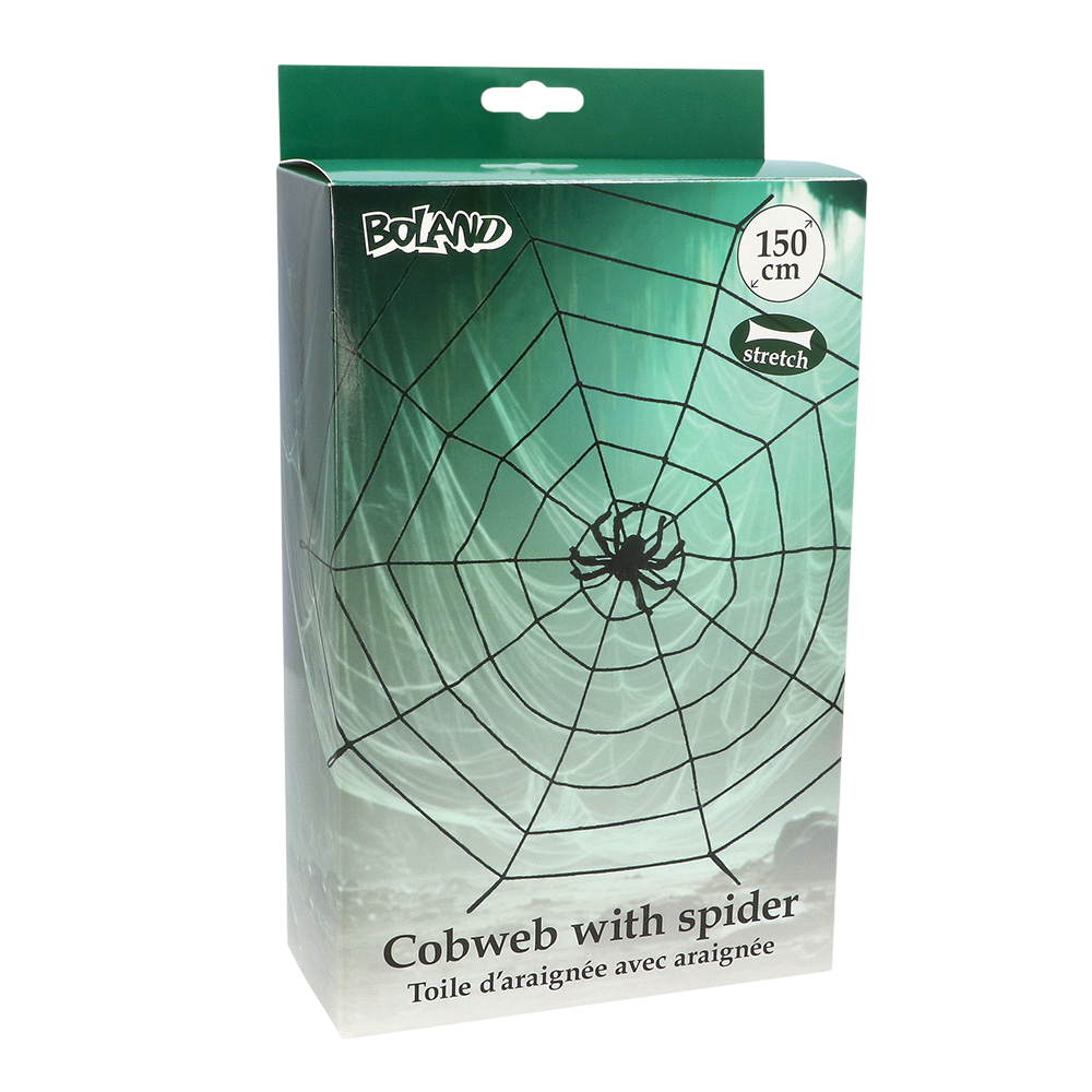 Elastisches Spinnennetz, 150 cm, mit Spinne – Halloween