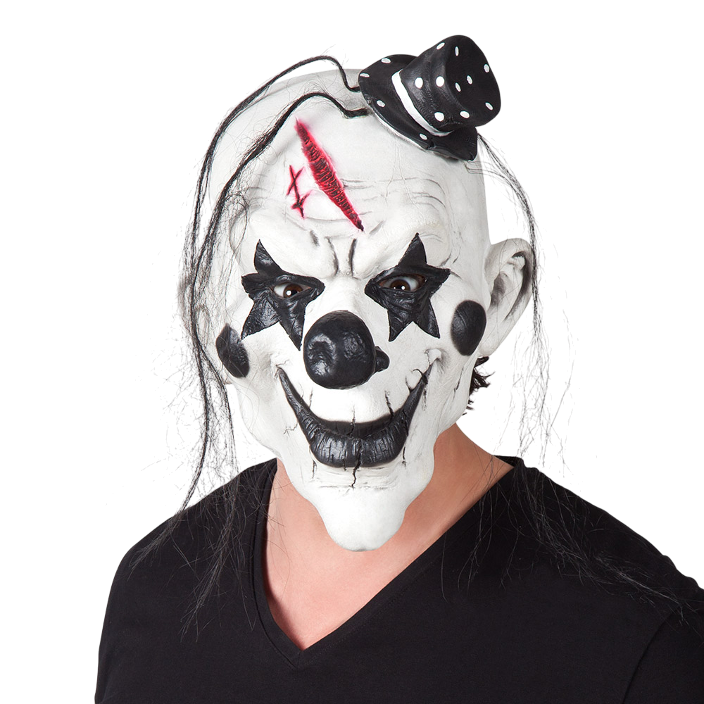 Psycho-Clown-Latexmaske mit Haaren – Halloween