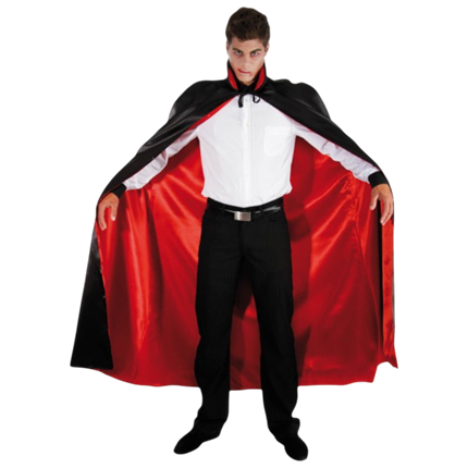 Roter und schwarzer Dracula-Umhang aus Satin, 152 cm – Vampir-Kostüm für Halloween
