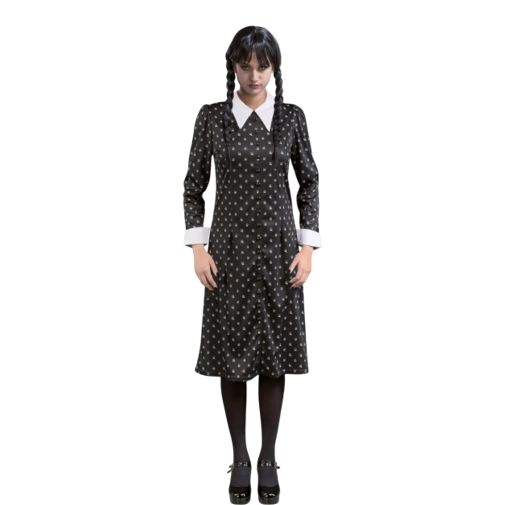 Schwarzes Addams-Mittwochs-Kleid XS – Kostüm für Damen