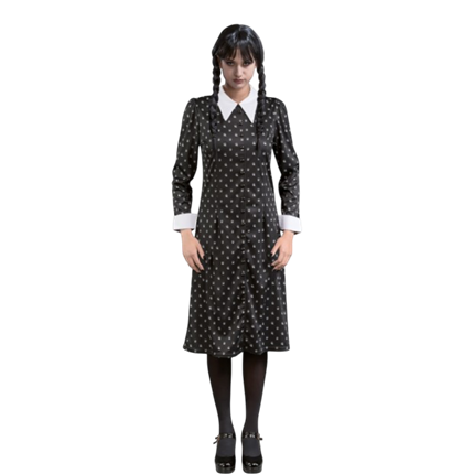 Schwarzes Addams-Mittwochs-Kleid XS – Kostüm für Damen