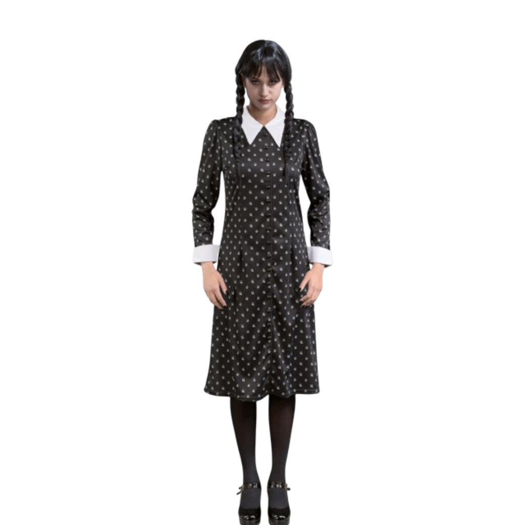 Schwarzes Addams-Mittwochs-Kleid, Größe M – Kostüm für Damen
