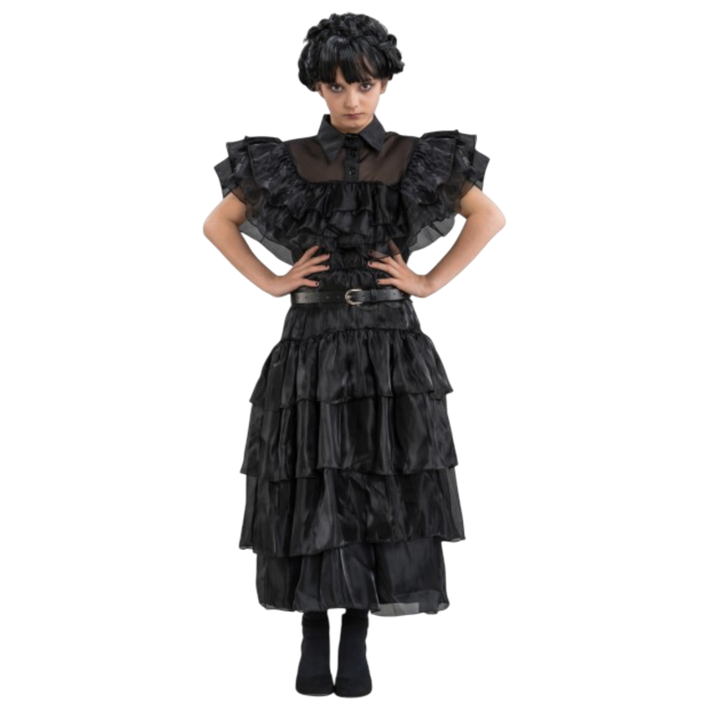 Schwarzes Addams-Mittwoch-Ballkleid, 140 cm – Kinderkostüm
