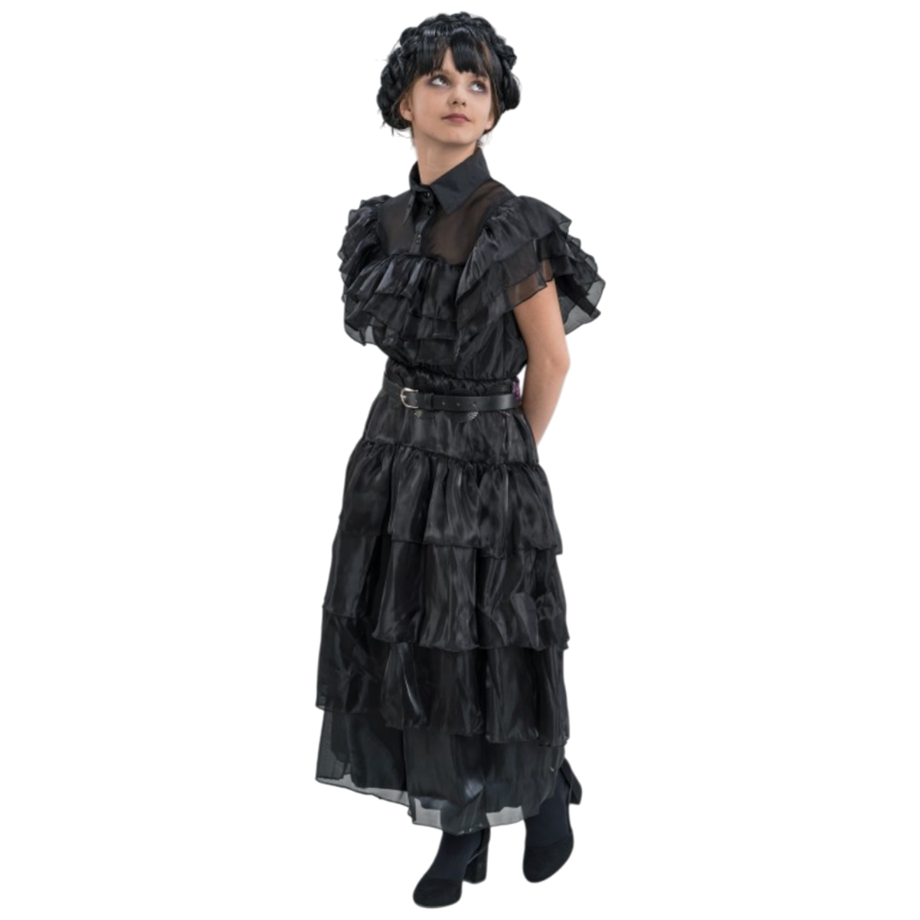 Schwarzes Addams-Mittwoch-Ballkleid, 140 cm – Kinderkostüm