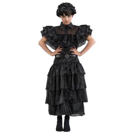Schwarzes Addams-Mittwoch-Ballkleid, 140 cm – Kinderkostüm