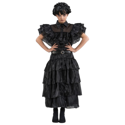 Schwarzes Addams-Mittwoch-Ballkleid, 152 cm – Kinderkostüm