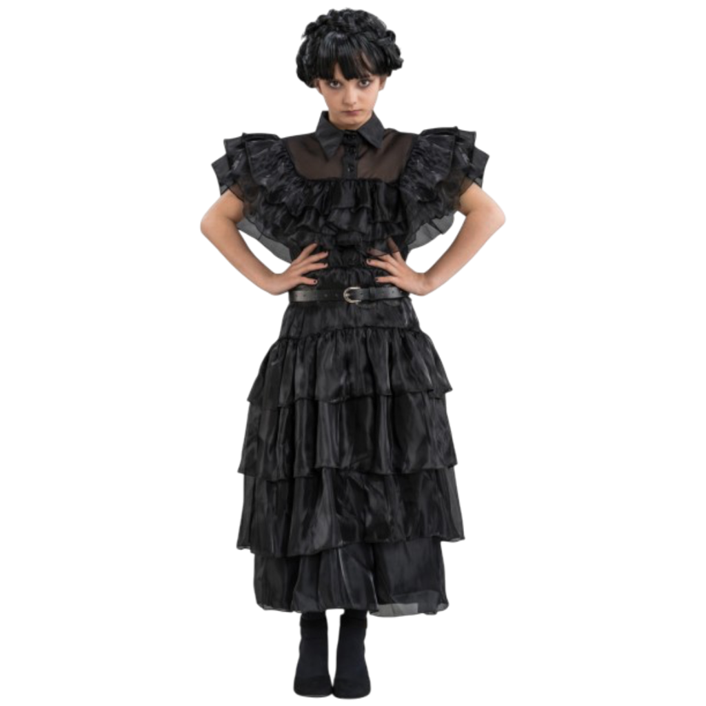 Schwarzes Addams-Mittwoch-Ballkleid, 128 cm – Kinderkostüm