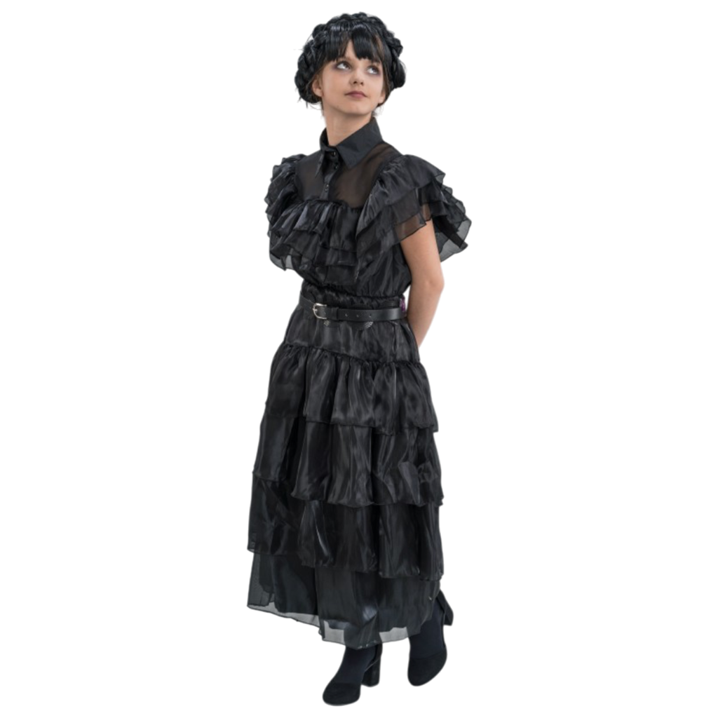 Schwarzes Addams-Mittwoch-Ballkleid, 128 cm – Kinderkostüm