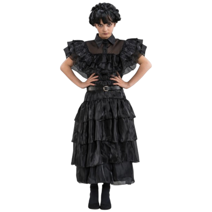 Schwarzes Addams-Mittwoch-Ballkleid, 128 cm – Kinderkostüm