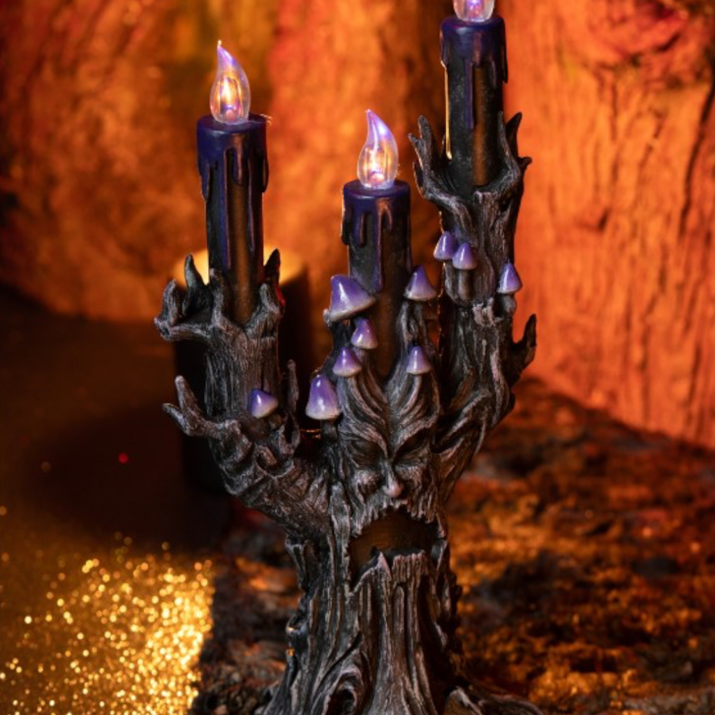 LED-Kerzenständer „Böser Baum“, violett, 30,5 cm – Halloween-Dekoration