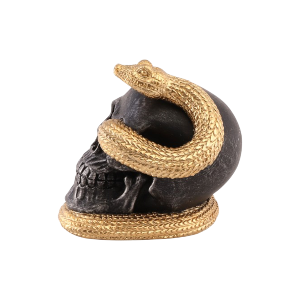 Schädel mit goldener Schlange, 14,5 cm – Halloween-Dekoration