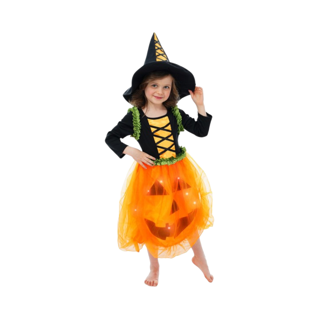 LED-Kürbis-Kostüm mit Hut, 104 cm – Halloween-Kostüm für Kinder