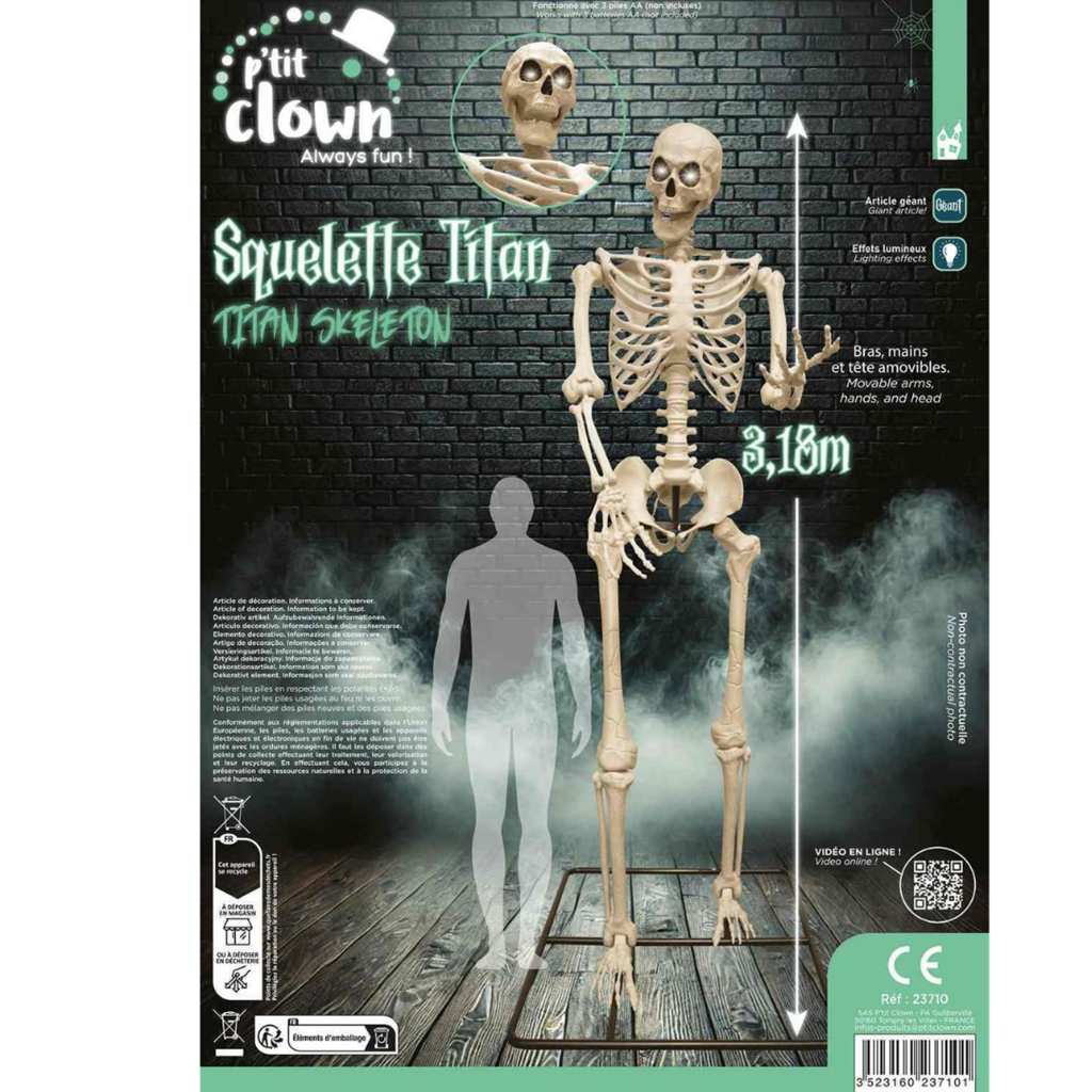 Leuchtendes Riesenskelett, 3,18 m – XXL-Halloween-Dekoration