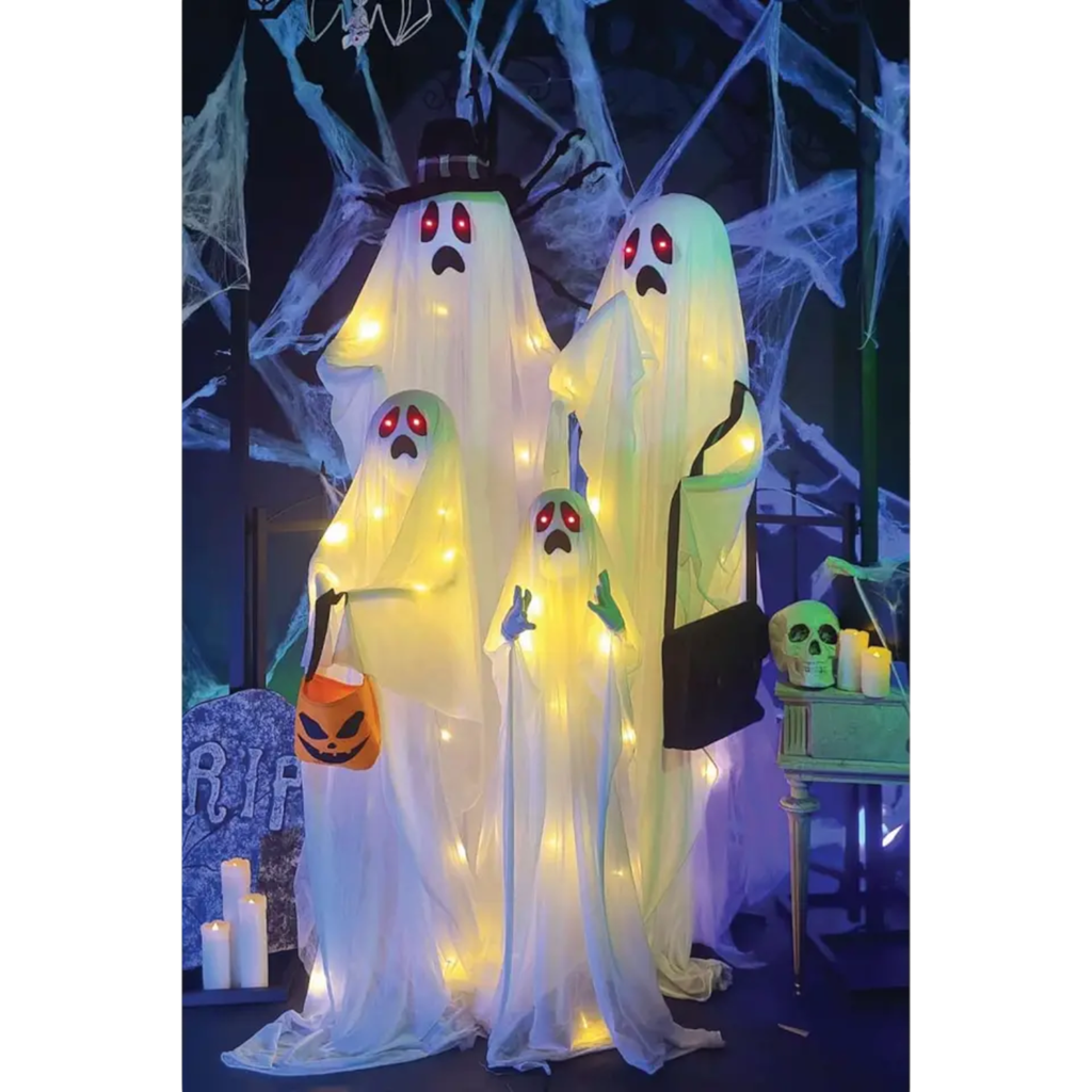 4er-Set leuchtende und tönende Geister, 160 cm – Halloween-Dekoration