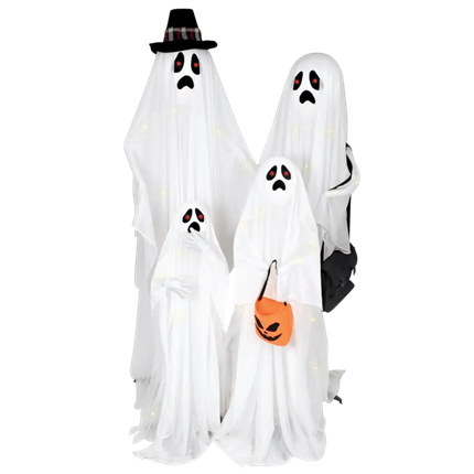 4er-Set leuchtende und tönende Geister, 160 cm – Halloween-Dekoration