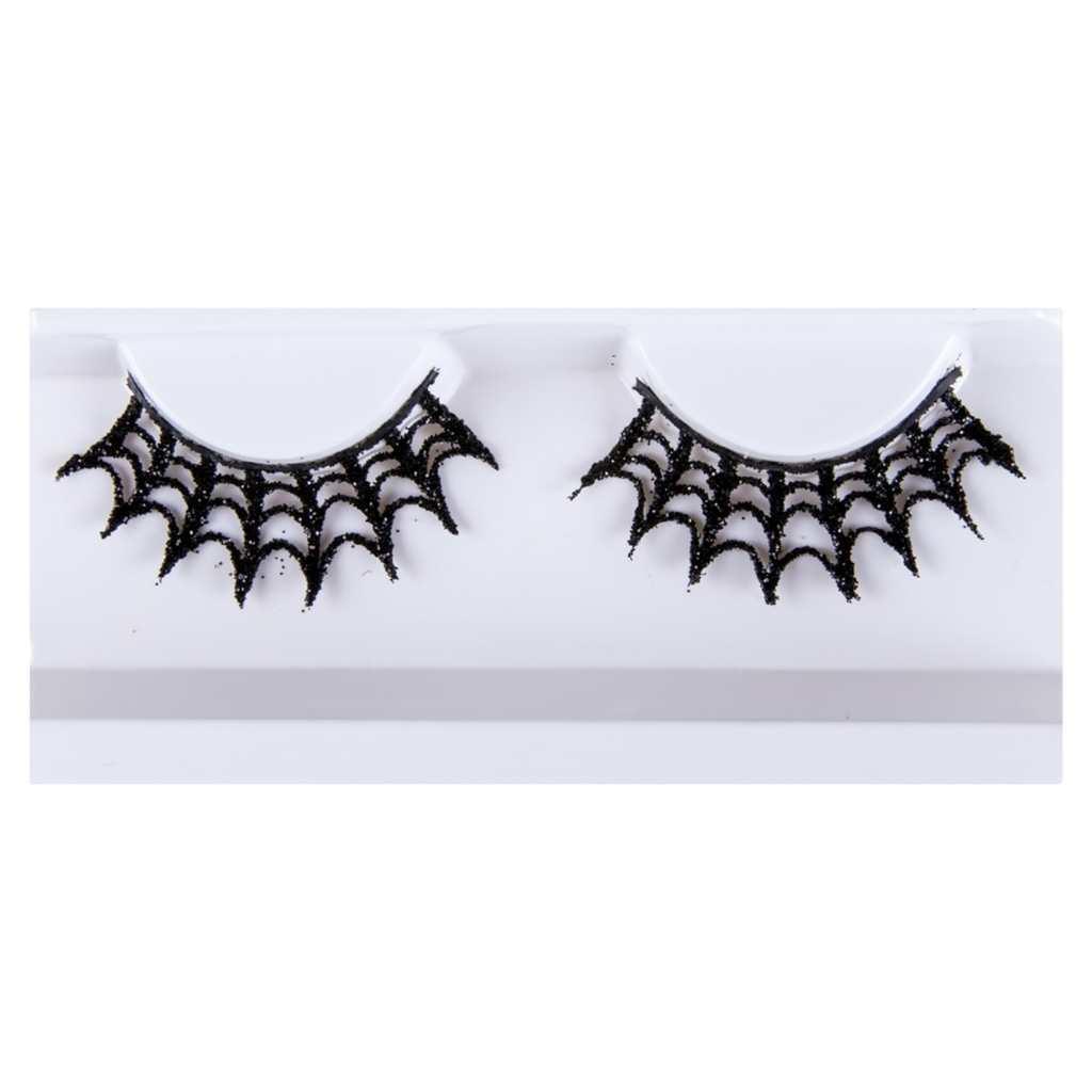 Selbstklebende Wimpern im Spinnennetz-Look – Halloween-Make-up