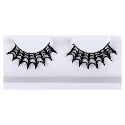 Selbstklebende Wimpern im Spinnennetz-Look – Halloween-Make-up