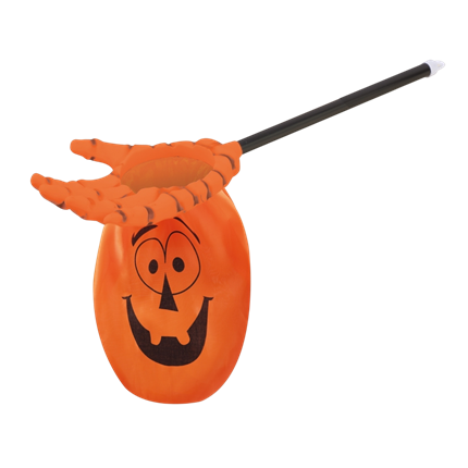Kürbis-Bonbontüte mit Skelett-Hand, 59 cm – Halloween